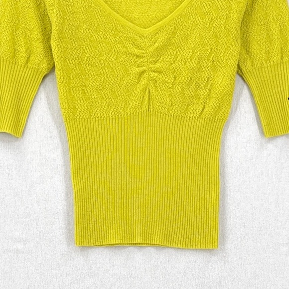 GANNI Tender Shoots Merino Lace Top Women XS Scoop Yellow Green Knit Sweater Top - Picture 11 of 16